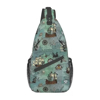 Классные сумки-слинги с пиратской картой и морским принтом для путешествий, мужской рюкзак через плечо с черепом моряка, рюкзак через плечо