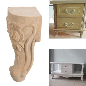 Ножки деревянной мебели Из массива дерева С резьбой в виде цветка Ножки сиденья ТВ-шкафа Без покраски