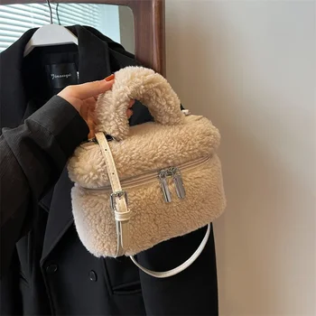 Осенне-зимние новые плюшевые женские сумки из натуральной шерсти в стиле ретро, сумки для портативных фотоаппаратов, сумка через плечо, плюшевая сумка
