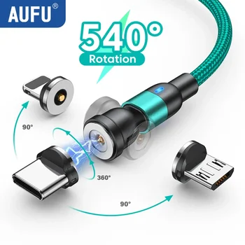 AUFU 540 Вращающийся Магнитный Кабель Micro USB Type C Кабель Мобильного Телефона Провод Шнур Для iPhone Samsung Xiaomi Магнит Зарядный USB Кабель