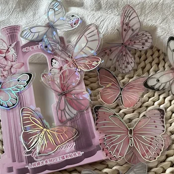 Коллекция лазерных красочных бабочек, декоративная брознговая водонепроницаемая наклейка, этикетка для материалов для скрапбукинга, наклейки для дневника, журнал