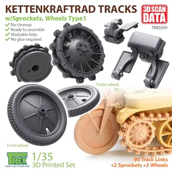 Гусеницы Kettenkaraftrad TR85059 T-REX в масштабе 1/35 со Звездочками, Колеса Тип 1 3D