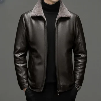 Куртки из натуральной кожи на осень-зиму, повседневное деловое плюшевое пальто, мужская кожаная куртка, теплые пальто с лацканами Casaco Masculino