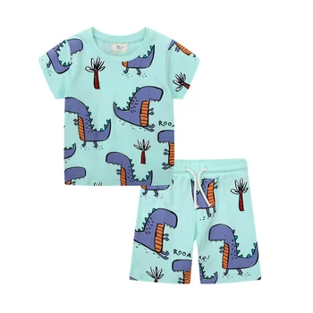 Комплекты детской одежды для прыжков с трамплина на лето, модные костюмы с динозаврами для мальчиков и девочек, хлопковые костюмы с принтом животных, хит продаж.