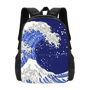 Рюкзак Great Blue Wave для студента, школьная сумка для ноутбука, дорожная сумка Синий Темно-синий The Great Wave Off Kanagawa Surfer, плавание в Соленом океане