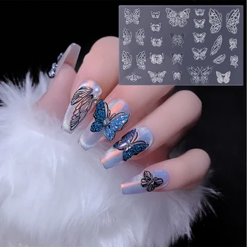 Силиконовая форма для ногтей, шаблон бабочки, акриловая пудра, резьба, 3D Рельефная бабочка, дизайн ногтей, сделай сам, Женские украшения для маникюра