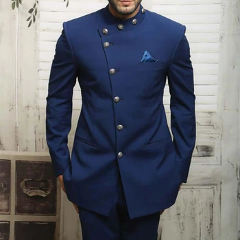 2023 Мужские костюмы из двух частей Синий пиджак с брюками Новое Поступление высокого класса Приталенный Свадебный смокинг Жениха Мужская мода