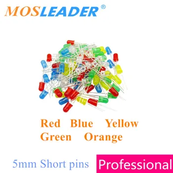 Mosleader DIP LED 5mm F5 1000ШТ Красный Синий Желтый Зеленый Оранжевый янтарный светодиодный Светильник С короткими контактами 15-17 ММ С круглой головкой Сделано в Китае