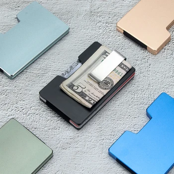 Мужской металлический кошелек CASEKEY с защитой от RFID, Ультратонкий алюминиевый кошелек для карт с зажимом для наличных, Минималистичный мини-кошелек для денег