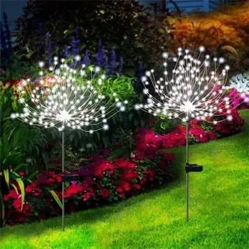 150 светодиодных солнечных фейерверковых огней, водонепроницаемые уличные гирлянды-вспышки в виде одуванчиков для декора сада, газона