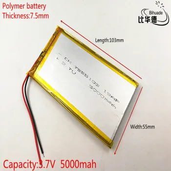 1 шт./лот 7555103 3,7 В 5000 мАч полимерно-литиевая аккумуляторная батарея Li-Po для GPS