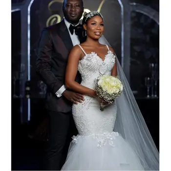 Скромное Африканское Кружево Плюс Размер Свадебных Платьев Robe De Mariee, Расшитое Бисером, Русалка, Сексуальное Свадебное Платье С Открытой Спиной