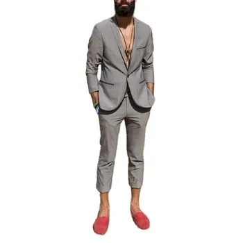 Новые серые мужские костюмы 2022 года, приталенные повседневные летние пляжные свадебные смокинги для жениха, 2 шт. (куртка + брюки) Блейзер для шафера жениха