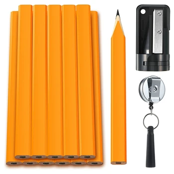12 Шт 7-дюймовых плоских восьмиугольных плотницких маркировочных карандашей HB с точилкой для карандашей, выдвижным держателем для ручек