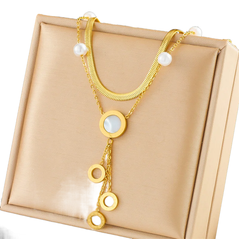 Двухслойные римские круглые белые серьги с микро-циркониевыми кисточками из нержавеющей стали, ожерелье, женский ювелирный набор