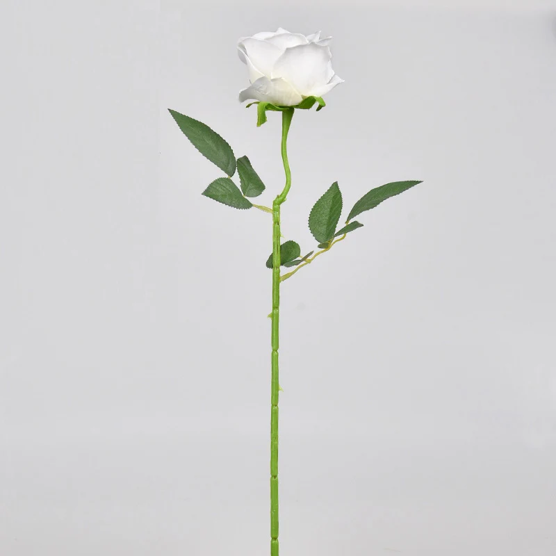 Имитация розы с одним бело-зеленым листом, искусственный цветок, сухой цветок, пластиковый букет, цветочная композиция, декоративное украшение