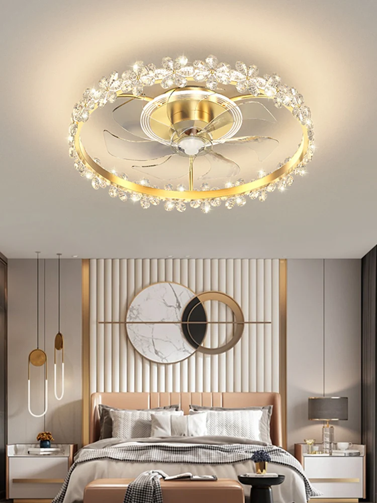 Роскошная хрустальная вентиляторная лампа Nordic Light 2023 Новый Немой Невидимый потолочный светильник для ресторана, спальни, встроенного детского светильника