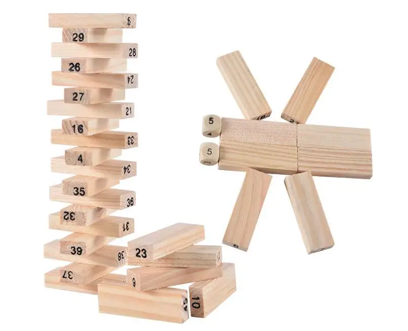 54шт Деревянная башня, деревянная строительная игрушка из твердых пород дерева, Домино-штабелер, Развивающая игра для детей