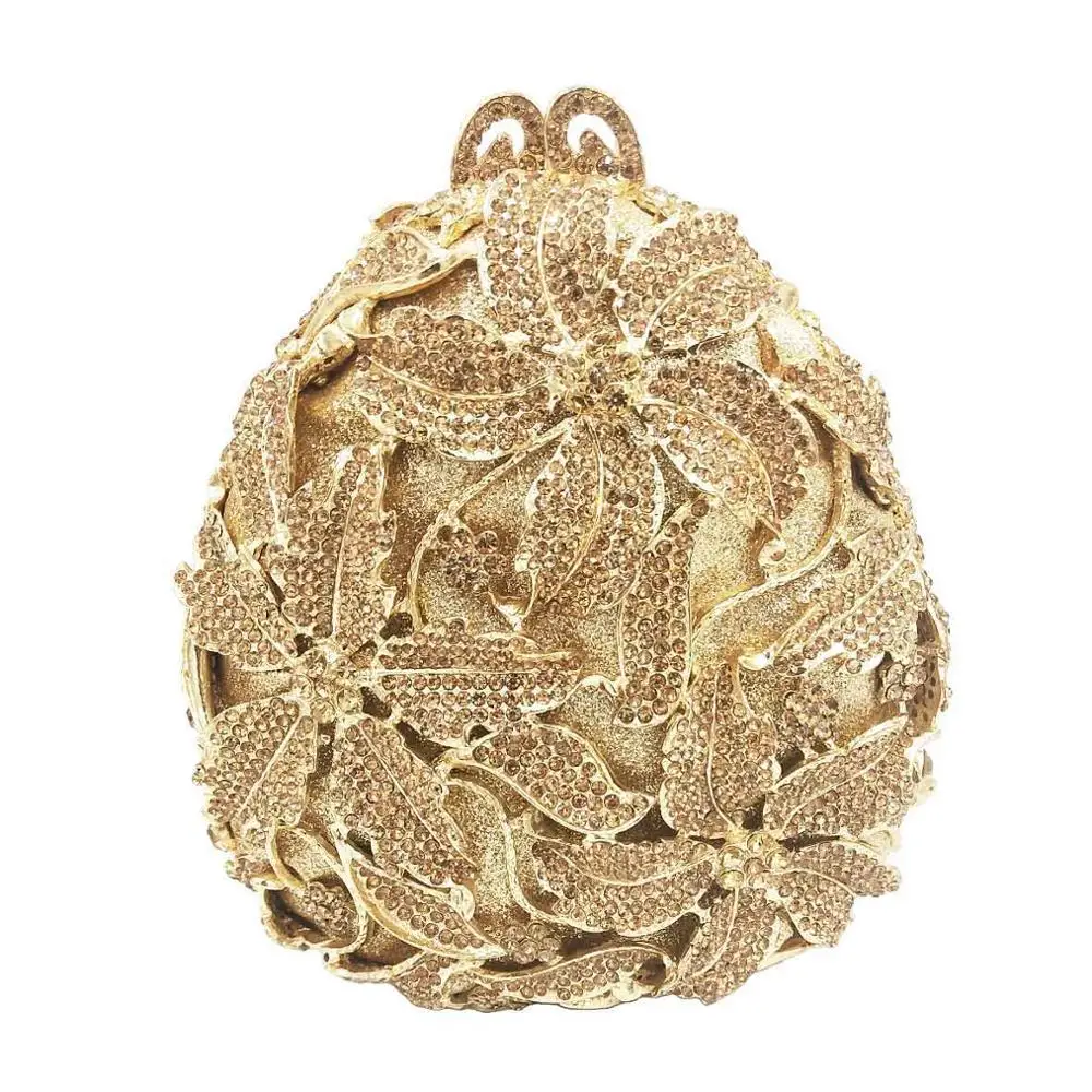 KHNMEET Роскошные вечерние сумки из золота яйцевидной формы, сумочка для цветочной вечеринки, клатч для свадебного выпускного SC905