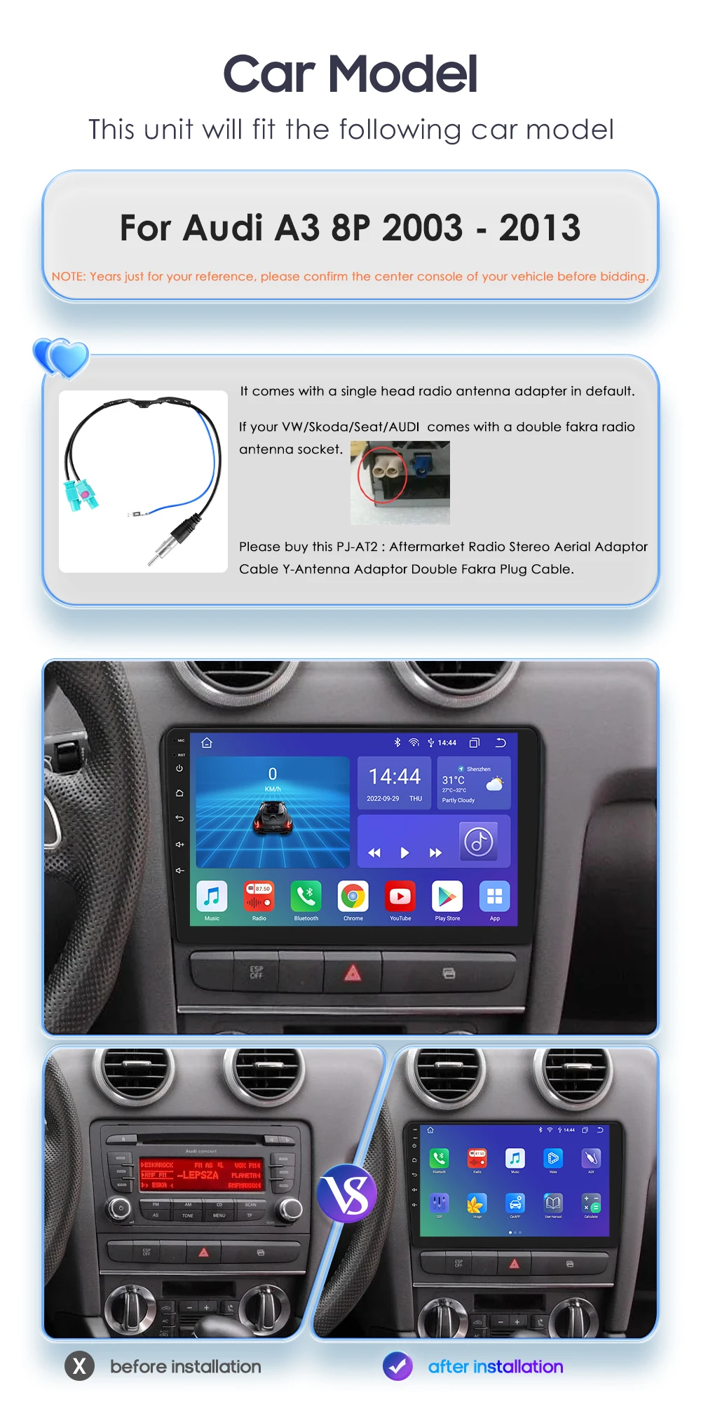 OSSURET Android Автомобильный Радиоплеер для Audi A3 8P 2003-2013 Автомобильный GPS Авто Аудио Стерео Мультимедиа Видео Carplay 2 DIN Головное Устройство