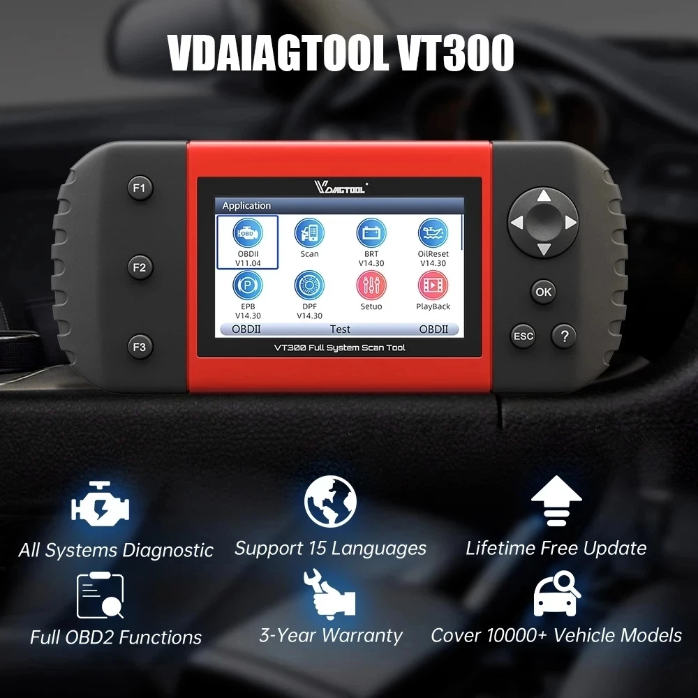 Vdiagtool VT300 Полносистемный Диагностический инструмент 4 Сервисные функции Инструмент Сканирования автомобиля 15 языков Сканер OBDII Пожизненное Бесплатное Обновление