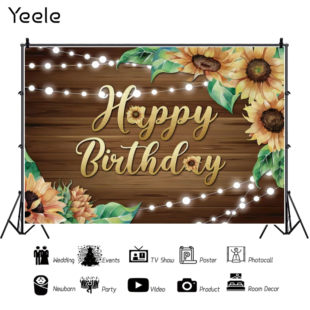 Yeele Photocall Birthday Background Party Decor Деревянная Доска Подсолнух Детский Душ Фоновые Фотографии Для Съемок В Фотостудии