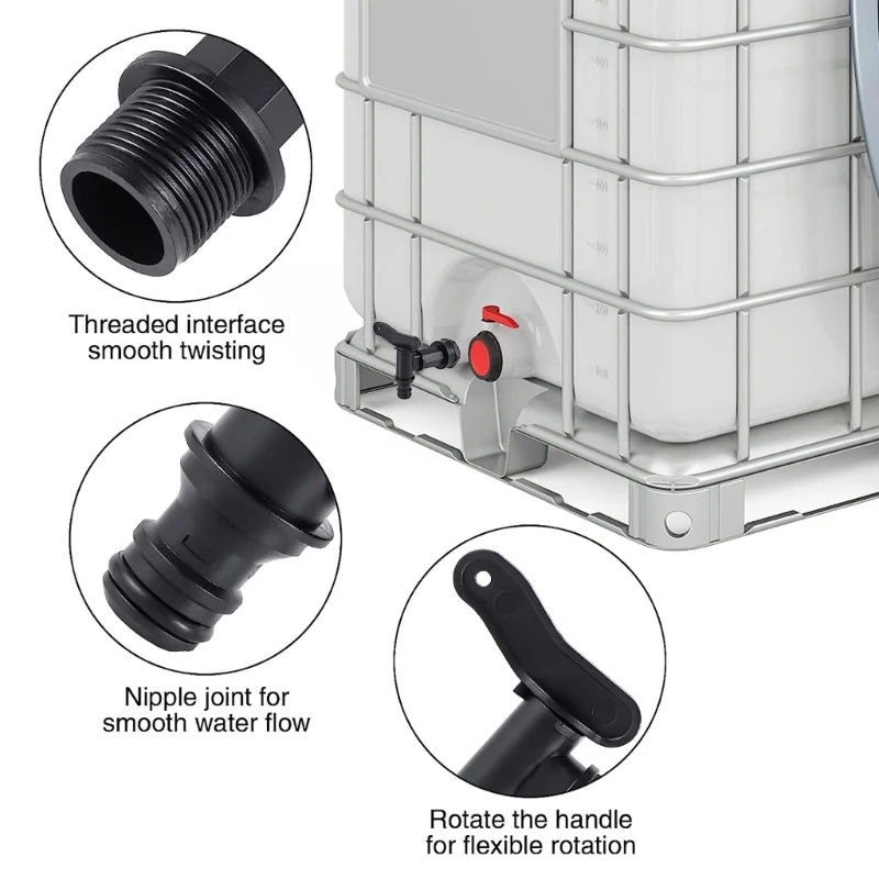 Адаптер Для Отвода Воды IBC 3/4-Дюймовые Пластиковые Сменные Краны с Уплотнительной Контргайкой для Дождевой Воды Rain Accessories