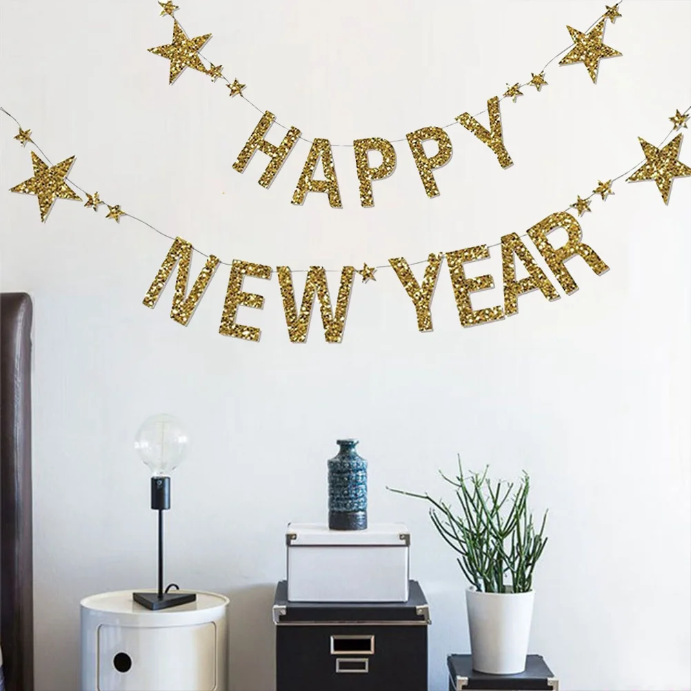 Баннер с Новым годом, золотая блестящая овсянка, праздничное украшение для дома, офиса, бара, торгового центра