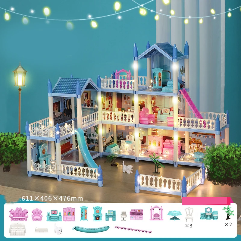 Большой легкий кукольный домик, набор для дома своими руками для детей, Bb House Building, кукольная мебель, Миниатюрный кукольный дом, виллы, Рождественские подарки, детские игрушки