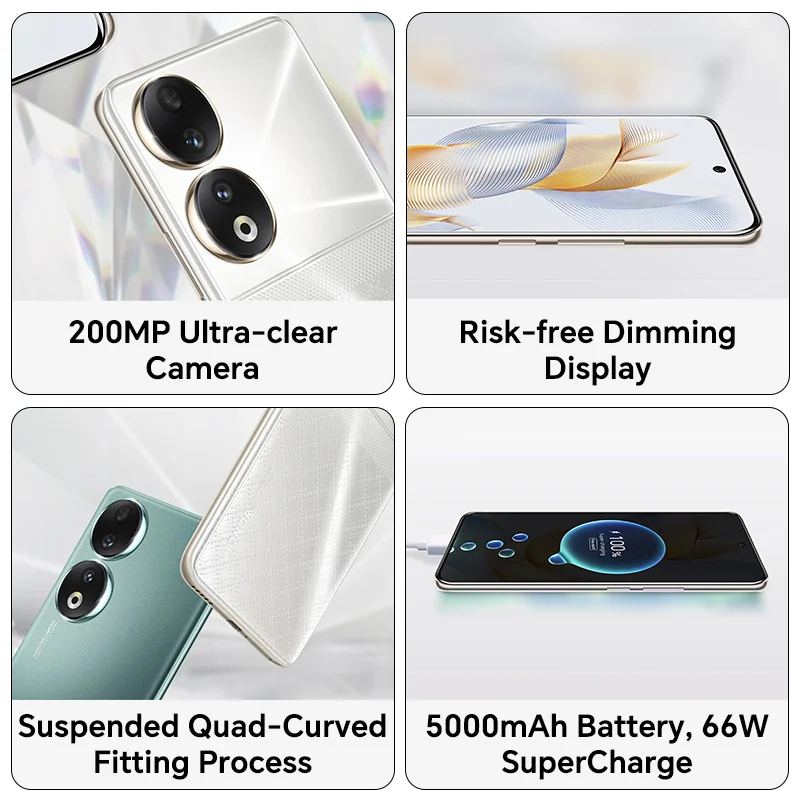 Глобальная версия смартфона HONOR 90 5G 200-Мегапиксельная Сверхчистая камера Snapdragon 7 Gen 1 Аккумулятор 5000 мАч 66 Вт Наддув 120 Гц Дисплей