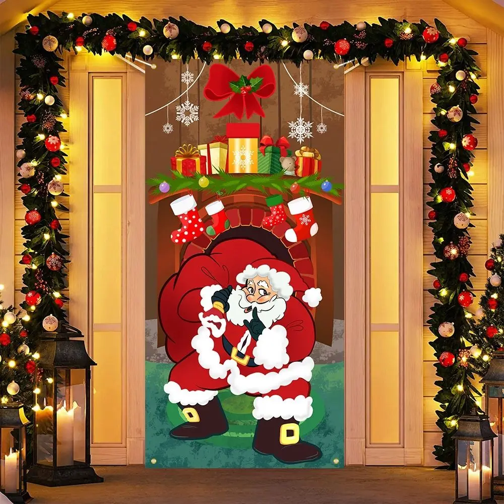 Дверной Подвесной Рождественский Фон для Дверной крышки Праздничный Реквизит Дверной Баннер Старик Снеговик Оформление Атмосферы