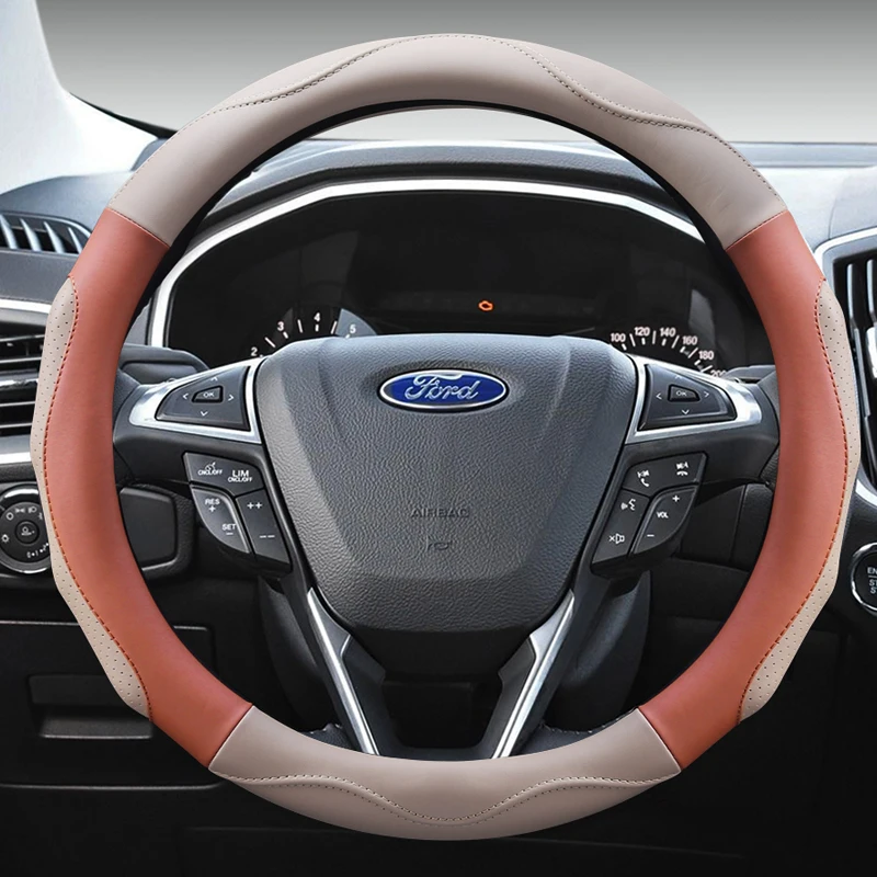 Для Ford Fusion Mondeo EDGE Focus 4 Fiesta Tourneo Универсальная Крышка Рулевого колеса Автомобиля из натуральной кожи (для Рулевого колеса O-типа)