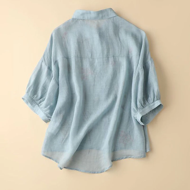 Кнопка винтажные женские элегантные вышивка хлопок белье летние рубашки повседневные 3/4 рукав блузка шикарные свободные нерегулярные топы blusas