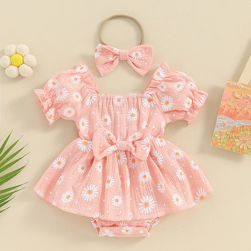 Комбинезон для новорожденных девочек Fernvia, винтажная летняя одежда с короткими рукавами в стиле бохо с цветочным принтом, 3 6 12 18 24 месяцев