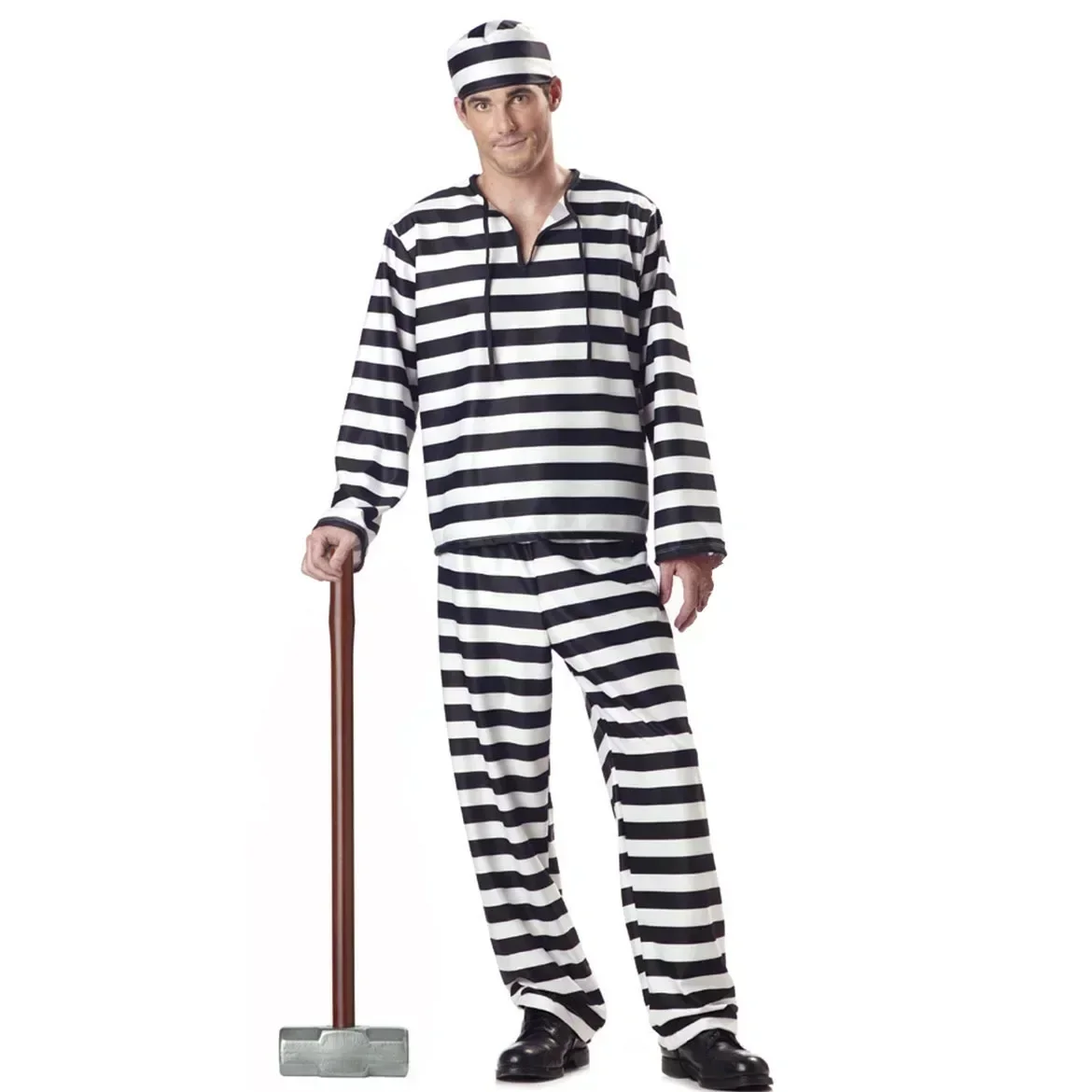 Костюм взрослого заключенного на Хэллоуин Пурим в черно-белую полоску, костюмы заключенных-заключенных для мужчин, женщин, пар