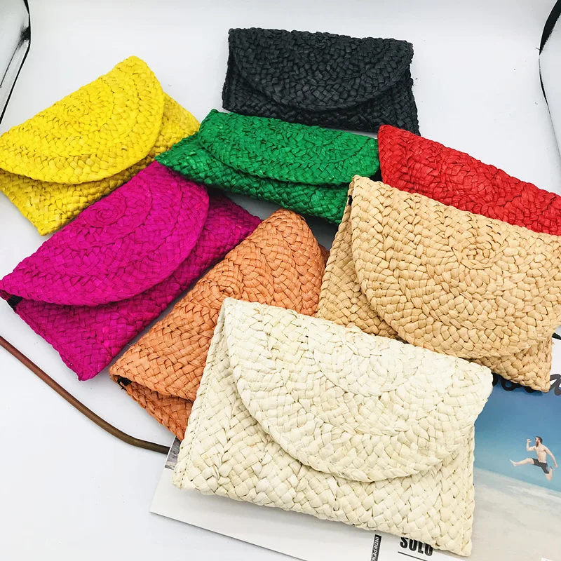 Модная женская соломенная сумка ручной работы из кукурузной шелухи, Летний Новый кошелек-конверт, многоцветная тканая сумка для пляжного отдыха, женский мешок, Основной
