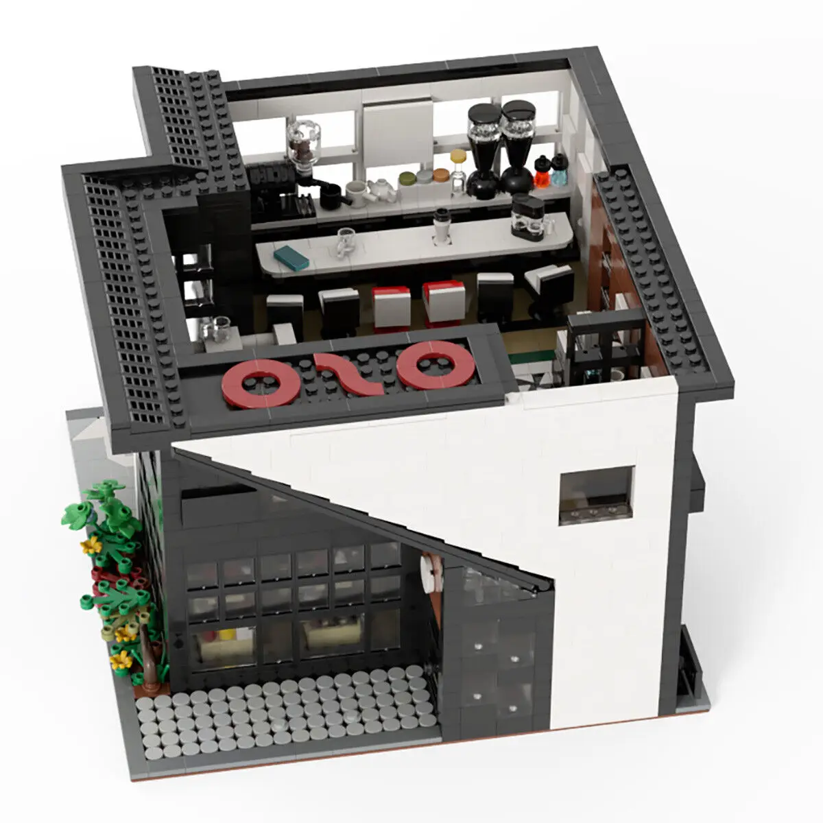 Модульное здание современного кафе с внутренним строительством, игрушки, 2803 шт., MOC Build