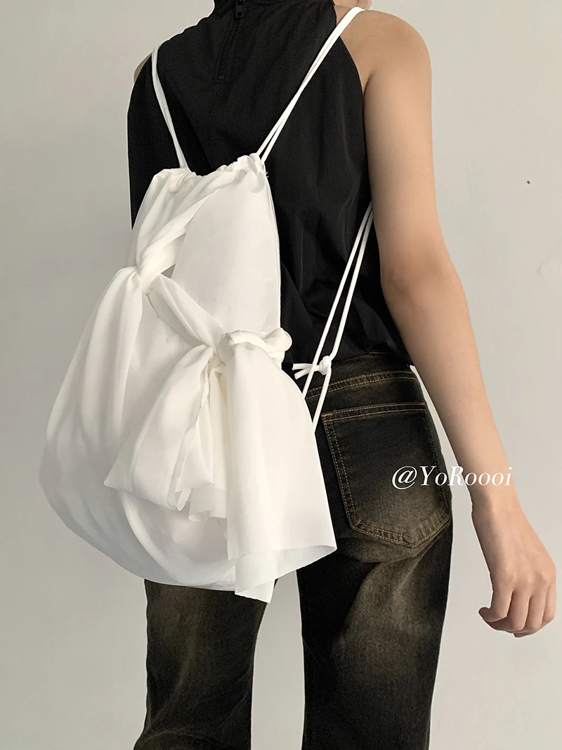 Новый Функциональный Серебристо-белый Корейский рюкзак Miyagawa на шнуровке с бантом Модные Женские рюкзаки Cusal Spicy Girl Y2k Бандажный рюкзак