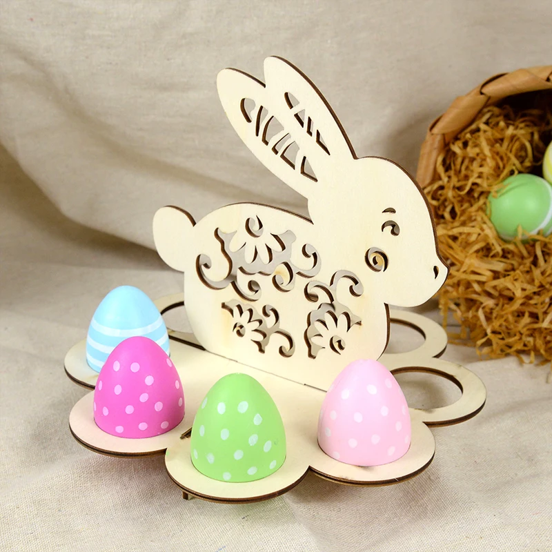 Пасхальный деревянный держатель для яиц, стойка с орнаментом из дерева кролика, Счастливая Пасхальная стойка, украшение своими руками, подставки для яиц, лоток, любимый подарок ребенка ручной работы