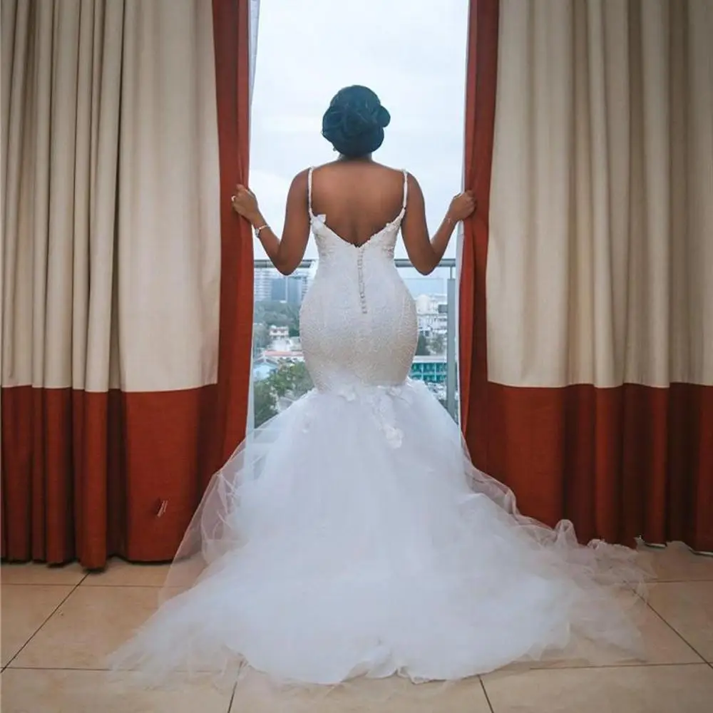 Скромное Африканское Кружево Плюс Размер Свадебных Платьев Robe De Mariee, Расшитое Бисером, Русалка, Сексуальное Свадебное Платье С Открытой Спиной