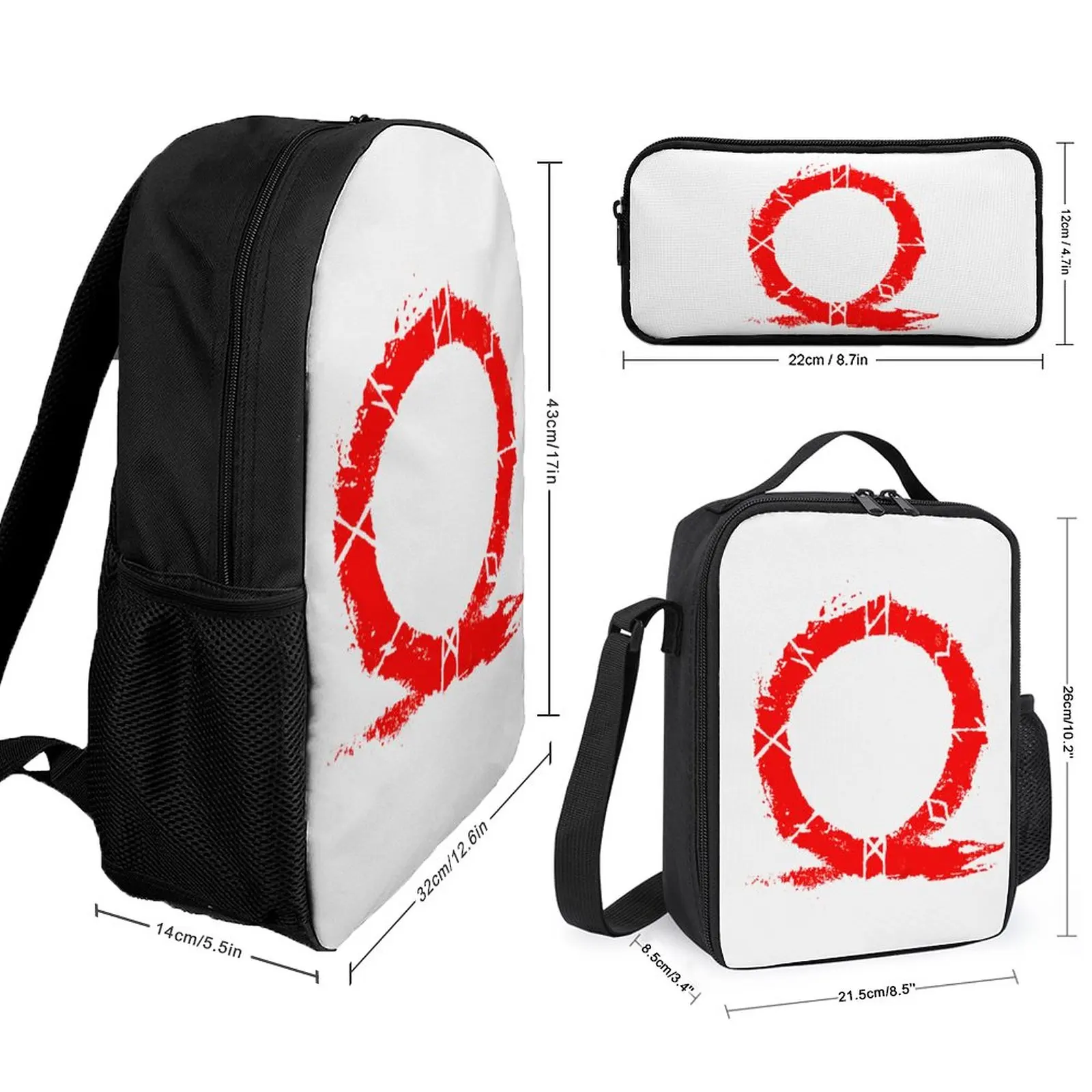 Фирменный уютный пенал God Of War Runes 2 3 в 1, 17-дюймовый рюкзак, сумка для ланча, сумка для ручек, дорожная графика, Крутая графика