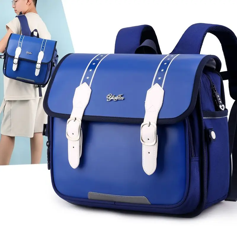 Школьный ранец для учащихся начальной школы Модный горизонтальный из искусственной кожи большой емкости, легкая защита позвоночника, милые школьные рюкзаки