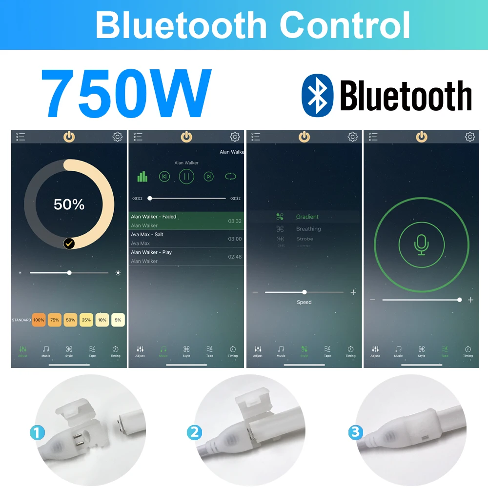 Bluetooth Control COB LED Strip Light 220V 110V 288 Светодиодов/ m Затемняемые COB-Фонари С Дистанционным Гибким Водонепроницаемым COB-Линейным Светом