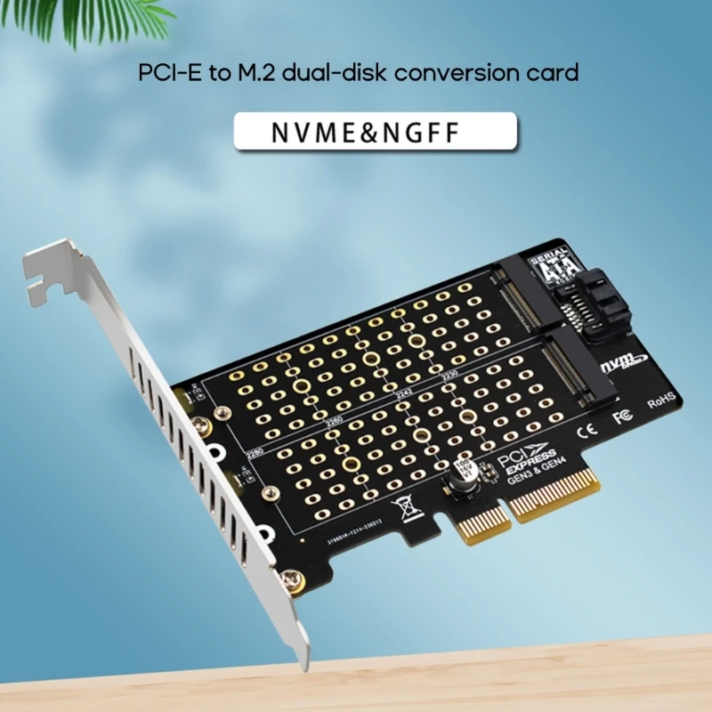 M.2 NVMe SSD к Карте расширения PCIE Адаптер с двумя отсеками Поддерживает PCIEX4 X16 SSD 2242/2230/22602280