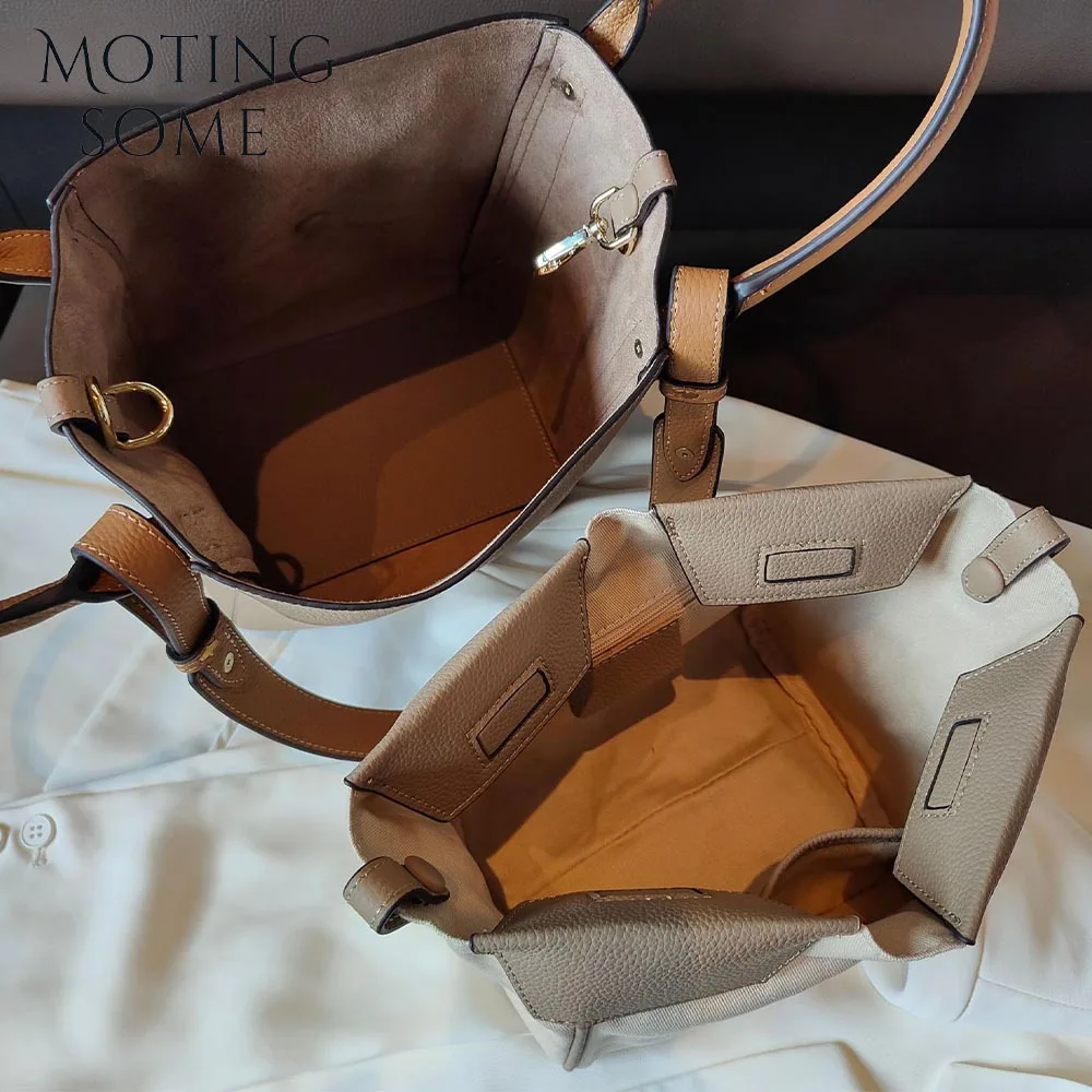 Motingsome Сумки-корзины нового стиля, сумки из натуральной кожи, роскошные дизайнерские женские сумки-тоут, Деформируемые кошельки-ведра на плечо, новинка 2024 года