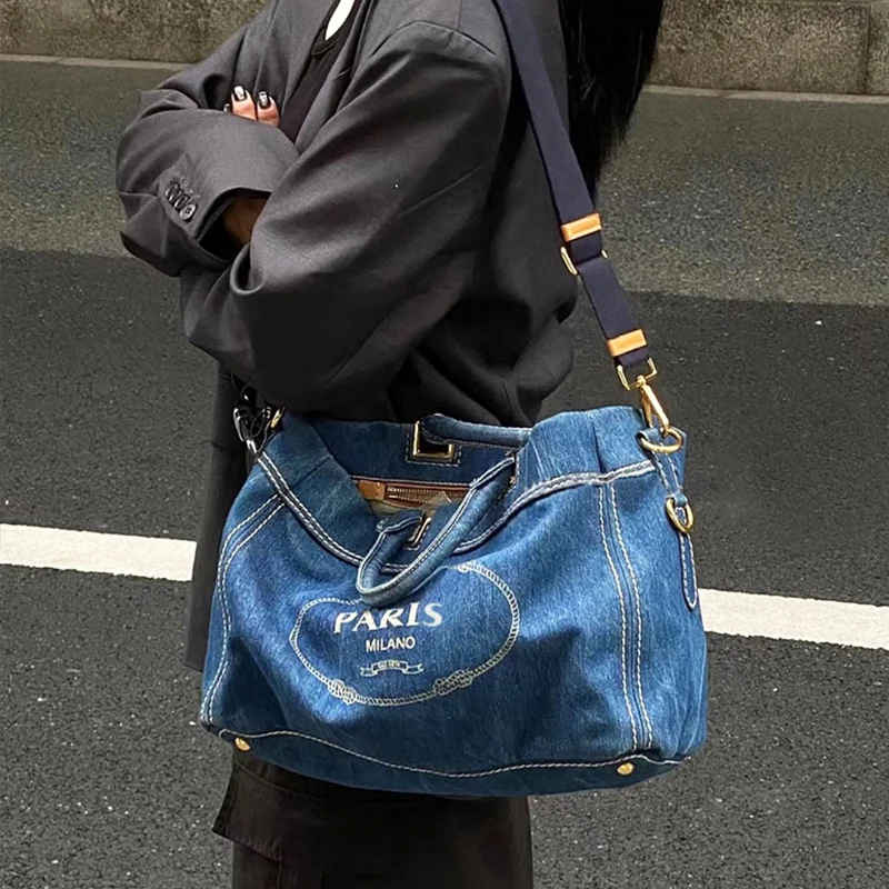 Винтажные джинсовые сумки-тоут и кошелек, роскошная дизайнерская сумочка для женщин 2023 года, новинка С буквенным принтом, украшающая верхнюю ручку сумки через плечо