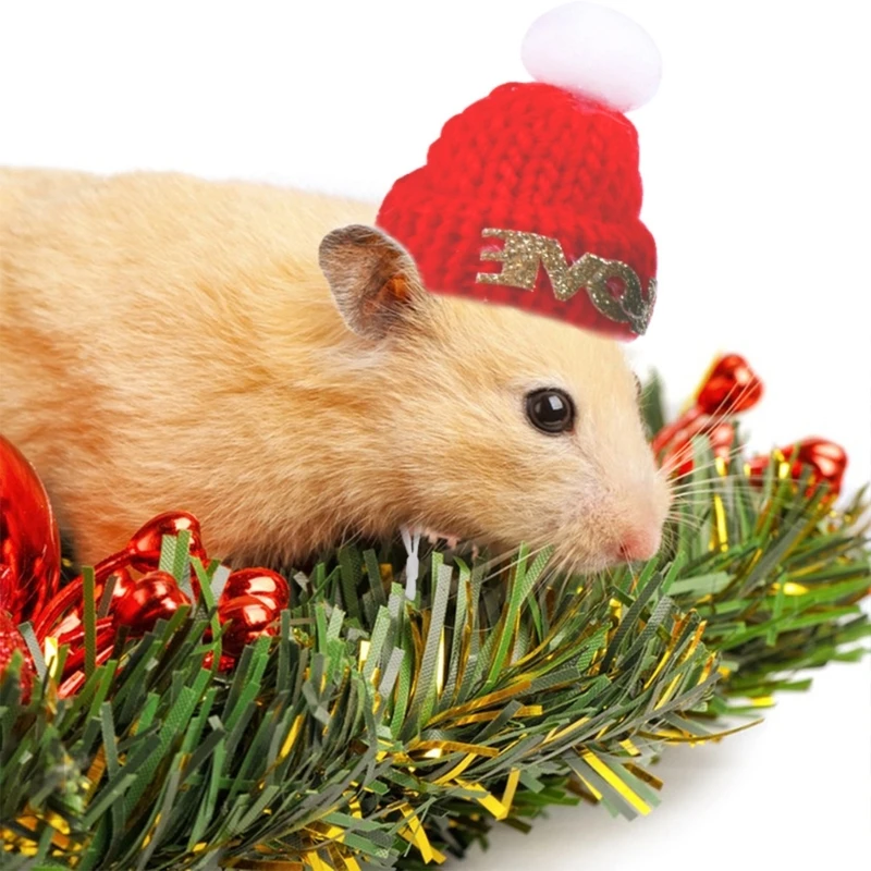 Забавная шляпа хомяка, Рождественский костюм Санты с блестками, Головные уборы для морских свинок на День рождения, Регулируемая Шапочка ручной работы