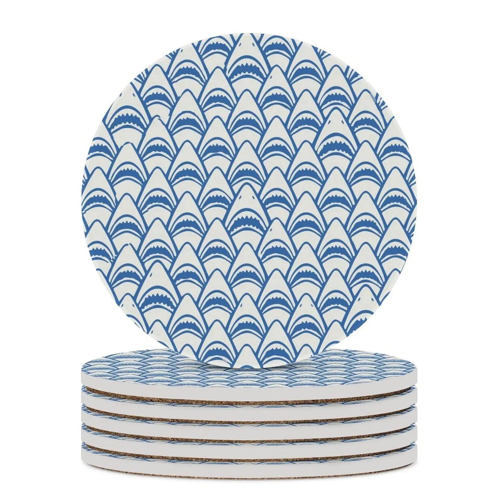 Круглые керамические подставки с мультяшными зубами акулы для напитков, впитывающий защитный коврик для столешницы для чашки, Офисный кухонный декор, набор из 1