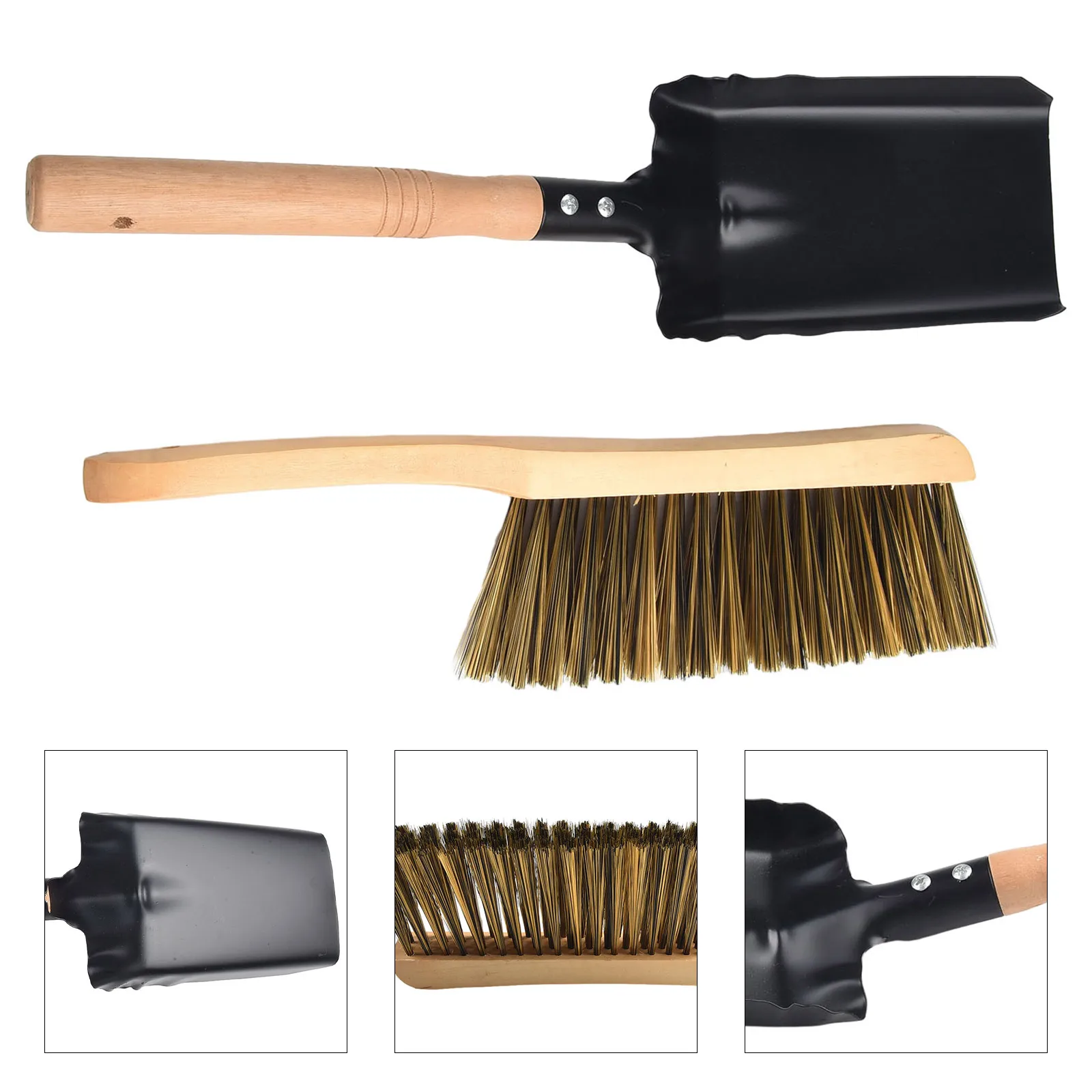 Лопата, щетка с деревянной ручкой, растительные каштановые волосы 33x8 см, 37x10 см, прочная уборка дома из углеродистой стали, чистка камина