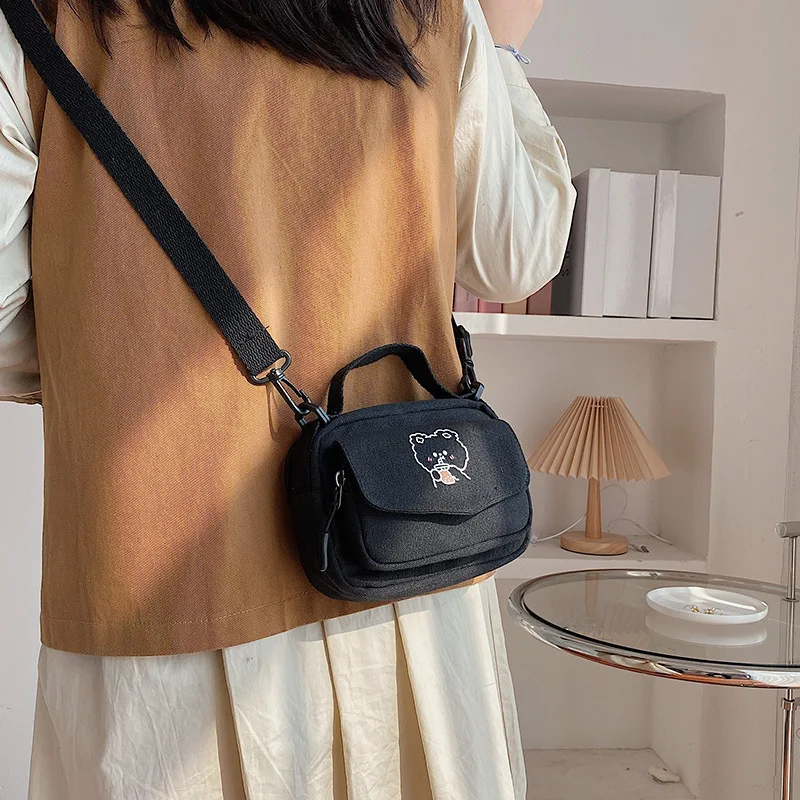 Маленькие женские холщовые сумки через плечо с корейским мультяшным принтом, модные мини-холщовые сумки, сумка через плечо для телефона для милой девушки